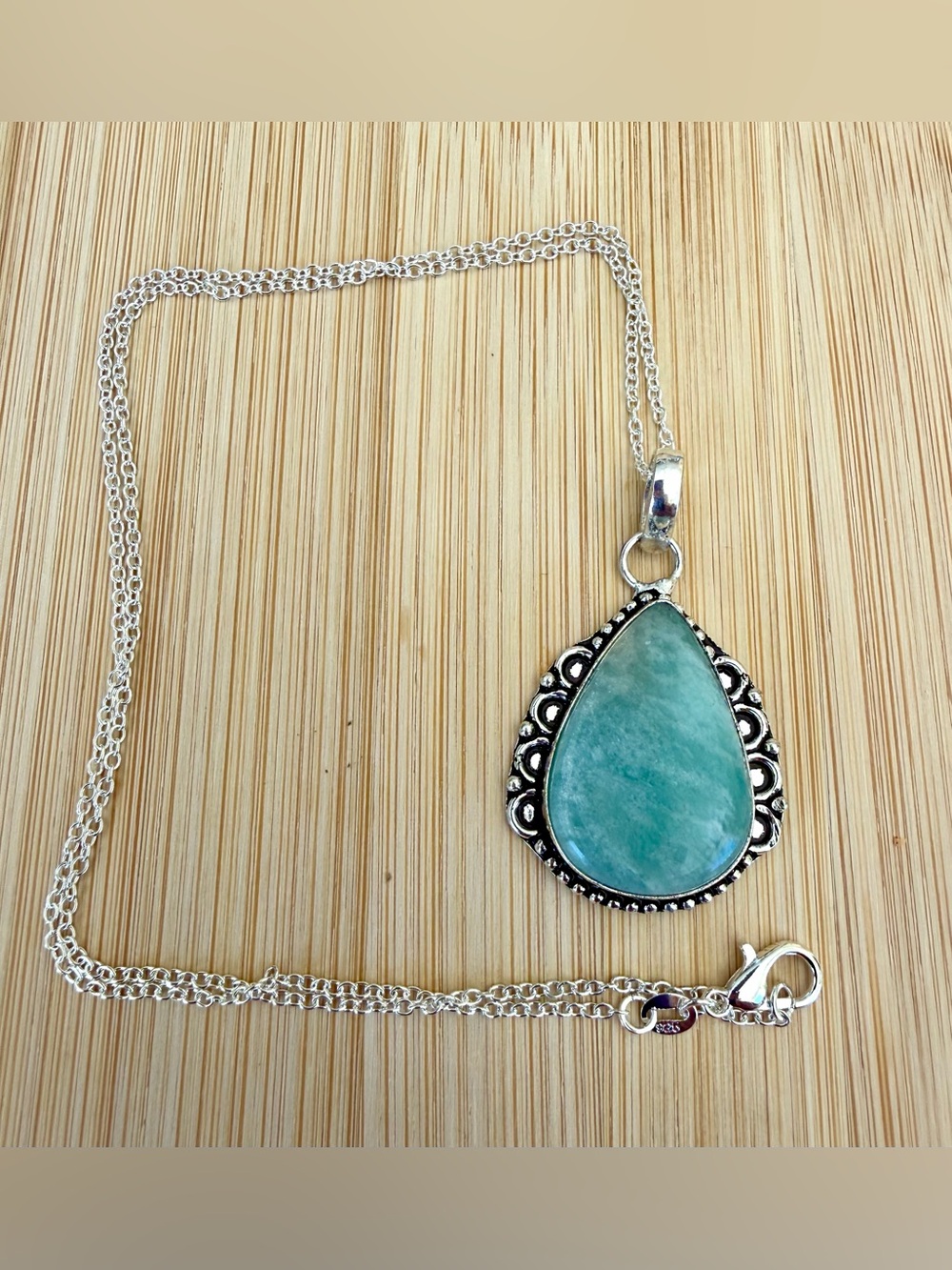 Adventurine Teardrop Pendant with Necklace - 925 Plated Metal